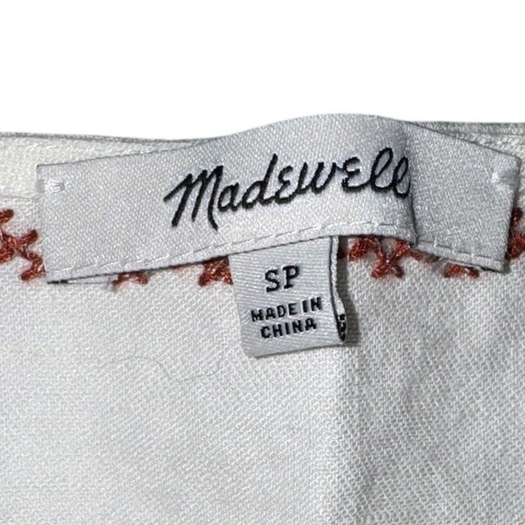 Madewell‎ Embroidered V Neck Linen Blend Midi Dress Women SP White Red - Picture 6 of 12